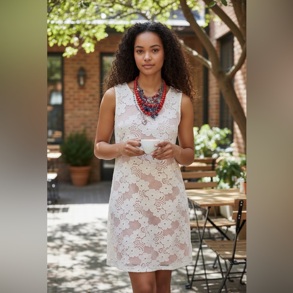 Tiana B. White lace with Blush under slip Dress